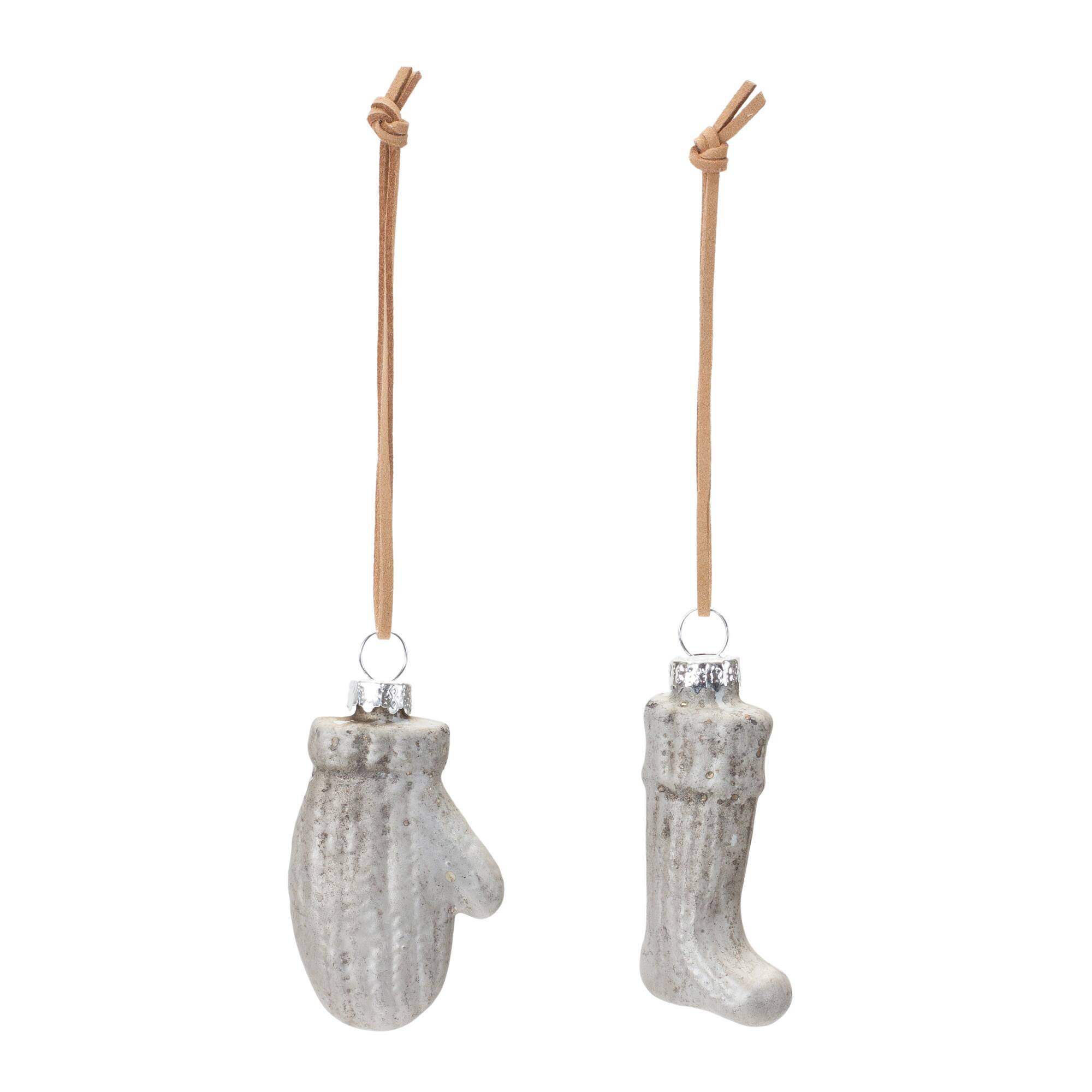 Glass Mitten & Stocking Ornament Set